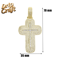 Collier pendentif croix double couche style hip-hop entièrement serti de zircons cubiques taille baguette, accessoire de rap pour homme