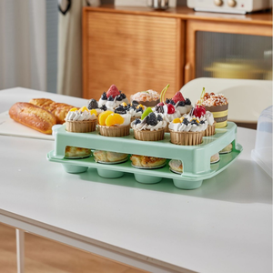 Ownswing hai tầng cupcake tàu sân bay di động với xử lý 24 Muffin bánh chủ kín Snap Nắp rõ ràng nhựa lưu trữ <span class=keywords><strong>container</strong></span> - Product Image 2