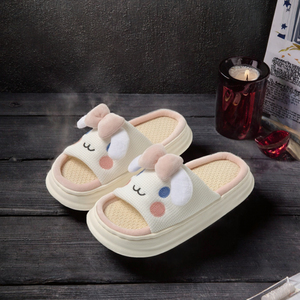 Chaussons personnalisés motif vache de dessin animé pour femmes, à bout ouvert, en lin doux et moelleux, avec motif lapin, confortables et élégants, design animalier. - Product Image 3