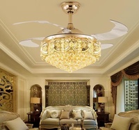 Ventilateur de plafond en fer de 42 pouces avec 4 pales rétractables, 6 vitesses, lampe lustre LED, télécommande et variateur d'intensité