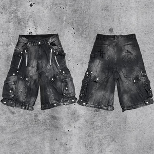 DiZNEW 2025 da uomo a gamba larga <span class=keywords><strong>Jeans</strong></span> personalizzati pesanti neri a vita bassa <span class=keywords><strong>Cargo</strong></span> - Product Image 4