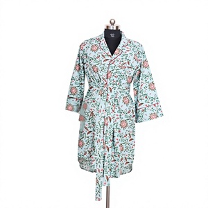 Indian Women's Bohemian Floral Print Eco-Friendly Knee-Length Maxi Dress Stylish Cotton Breathable Sleepwear Tie Belt Button - Product Image 1