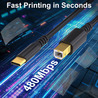 Cable USB de Nailon de 480 Mbps y 5 m/3 m/2 m/1 m para Impresoras, Computadoras, Cámaras y Auriculares con Carga Rápida de 5 A y Conductor de Cobre Puro