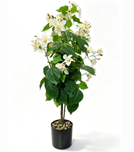 Árbol <span class=keywords><strong>de</strong></span> Flores <span class=keywords><strong>de</strong></span> Lila Blanco Artificial Alto, <span class=keywords><strong>Planta</strong></span> Floral Artificial Realista con <span class=keywords><strong>Hojas</strong></span> Verdes Exuberantes en Maceta <span class=keywords><strong>de</strong></span> Plástico Negra - Product Image 4