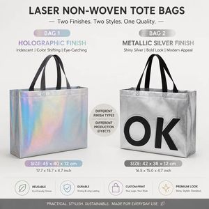 Sac fourre-tout holographique métallisé de taille moyenne, réutilisable, avec poignées en sangle PP pour les courses - Product Image 3