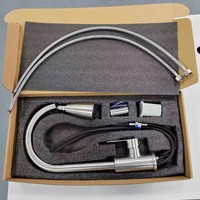 Robinet de cuisine en acier inoxydable 304 noir avec douchette extractible, eau chaude et froide, pour évier de lavage de légumes, poignée en zinc, finition brossée