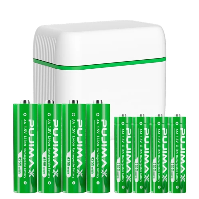 PUJIMAX High Capacity Lithium-ion Battery Cell 1.5V AA AAA ReChargeable Batteries Pack and Charger with USB C Charging Cable