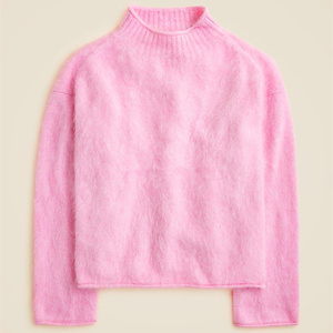 Женский укороченный свитер свободного кроя из мохера с эффектом кашемира, в стиле минимализм, серо-розовый, с воротником-стойкой, высокая эстетика, для миниатюрных женщин - Product Image 5