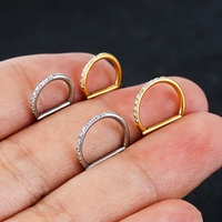 Cincin Hidung Titanium ASTM F136 Bentuk D dengan Pengait Tertutup, Cincin Septum Tanpa Sambungan, Inlay Zirkon, Unisex, Hadiah Pernikahan