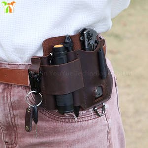 Organisateur de poche multi-outils en cuir véritable pour le camping, étui pour couteau pliant EDC, étui pour lampe torche, pochette, ceinture, sac de taille pour l'extérieur - Product Image 2