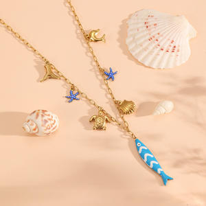 沃英海洋风格海豚壳海星不锈钢沙滩长鱼吊坠项链 - Product Image 4