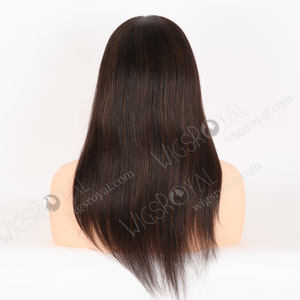 Precioso cabello marrón oscuro con reflejos, tapa sin pegamento superior de seda realista, pelucas de cabello humano recto de 16 pulgadas para mujeres caucásicas - Product Image 5