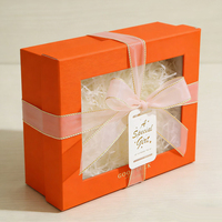 Boîte cadeau rigide en carton recyclé sur mesure avec fenêtre transparente, ruban satiné, orange, pour faveurs de mariage, fêtes prénuptiales, emballage de cils