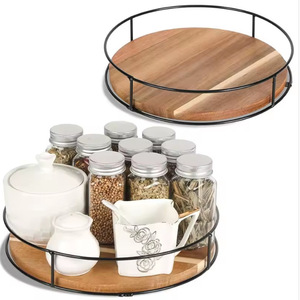 Wooden Kitchen <b>Spice</b> <b>Rack</b> 22.8cm Round <b>Rotatable</b> Desktop Organizer Storage Tray - Product Image 5