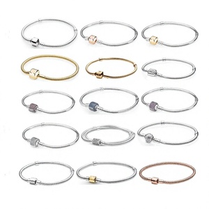 Bracciale con Catena a Serpente in Argento Sterling S925 con Chiusura Rotonda Elegante, Adatto per Perline Fai-da-Te, Gioielli di Moda per Donne - Product Image 1