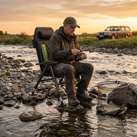 Chaise de pêche d'extérieur de style européen en acier au carbone, multifonctionnelle, inclinable, pliable et portable pour la pêche depuis le rivage ou depuis un bateau