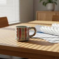 Tasse à café en grès de style japonais rétro, design vintage de luxe léger, motif graffiti, artisanale, vaisselle en céramique minimaliste