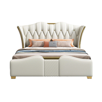 Ensemble de meubles de chambre à coucher de style moderne avec cadre en bois de pin, revêtement en cuir PU, cadre de lit réglable, garantie de 3 ans