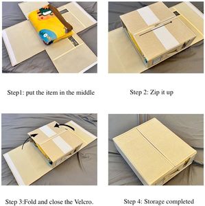 Boîte de rangement pliable rectangulaire Yuou en stock avec fermeture éclair, en tissu de lin, capacité 35L, logo personnalisé pour le rangement de draps et de literie - Product Image 3