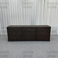 OAKEN Ensemble de meubles de chambre à coucher de luxe américains en chêne massif : Grand lit plateforme king-size, table de chevet et commode en bois