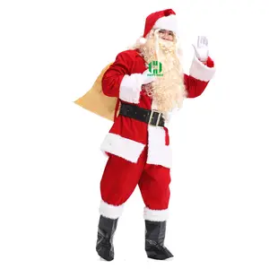 Good quality Christmas plush X'mas adult party men's costumes plus size santa claus velvet cosplay costumes