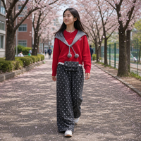 Ensemble Cardigan à Col Marin et Pantalon Large pour Femme, Rouge, Style Preppy, Tenue de Vacances Deux Pièces, Vente en Gros Personnalisée