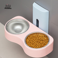 Bol d'alimentation pour animaux de compagnie 2-en-1 réglable en hauteur, anti-fuite, moderne, en plastique et acier inoxydable, pour chats et chiens, à fixer au mur