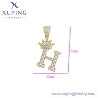 X000966897 XUPING JEWELRY Pendentif lettre H couronne couleur or 14K avec zircon synthétique blanc, breloques de collier initiales unisexe, vente en gros