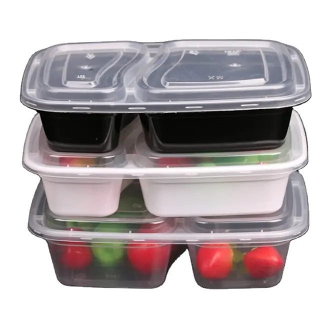 Afname Verpakking Magnetron Veilig Voedsel Container 2 Compartimenten Plastic Bento Box Hoge Kwaliteit Wegwerp Verpakking Pp Plastic