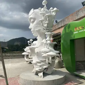 Escultura de hongo de fibra de vidrio OEM, gran proyecto, estatua de señora de hongo de fibra de vidrio para decoración grande de parque