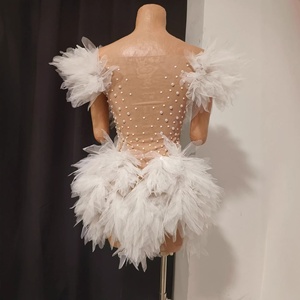 Robe sexy asymétrique à une épaule avec perles et design ailes en maille, jupe moulante, pour mannequin de bar et mannequin de voiture - Product Image 3