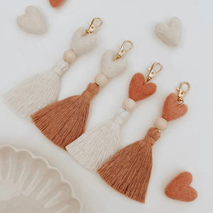 Boho Macrame พวงกุญแจ<span class=keywords><strong>หัวใจ</strong></span>สำหรับกระเป๋ารถยนต์,อุปกรณ์เสริมพวงกุญแจพู่ห้อยจี้ของขวัญสำหรับเธอ - Product Image 2