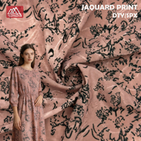 Tissu jacquard imprimé DTY/SPX, base rose, motif floral noir, tricot extensible gaufré pour robes, chemisiers et vêtements d'été pour femmes