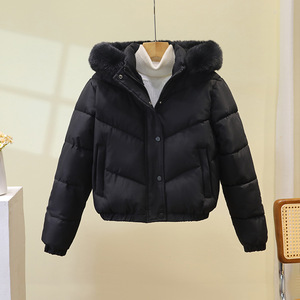 Parka <span class=keywords><strong>invernali</strong></span> corti <span class=keywords><strong>vestiti</strong></span> da <span class=keywords><strong>donna</strong></span> aggiungono velluto addensato copricapo in pelliccia rimovibile con cappuccio giacche calde 2025 - Product Image 4