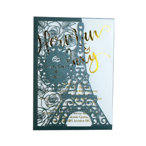 การ์ดเชิญงานแต่งงานแบบตัดเลเซอร์รูปหอไอเฟลปารีส ขนาด 5x7 นิ้ว พร้อมชื่อสั่งทำพิเศษ กระดาษเมทัลลิก สำหรับงานรับปริญญาและงานวันเกิด - Product Image 1