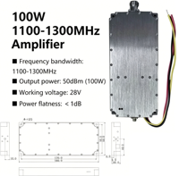 Amplificateurs de puissance RF 100W 1100-1300MHz, amplificateur GAN 50dBm 100W 1200MHz 1.2GHz 1.3GHz, flatness de puissance <1dB, module PA sans fil 100W