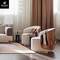 Fauteuil d'appoint de luxe en cuir véritable et fourrure animale, patchwork, pour salon de villa