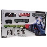 Train de marchandises réaliste à piles Rail King, locomotive en plastique avec fumée, lumières et son, jouet électrique pour enfants