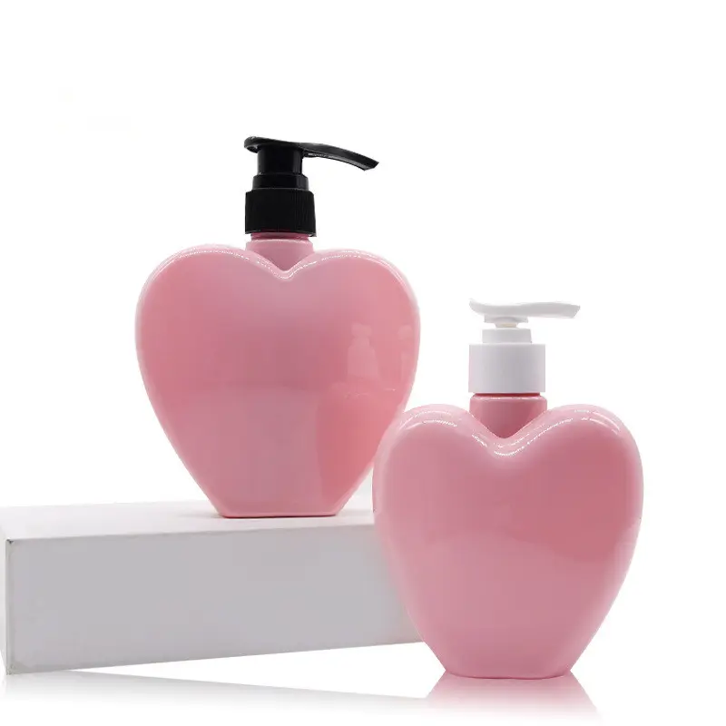 12oz400ml Vazio Roxo Branco Rosa Amor Coração Forma Loção Garrafa com Bomba Shampoo Squeeze Garrafa Body Wash Shower Gel Dispenser