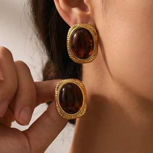 Boucles d'oreilles tendance vintage en acier inoxydable et résine pour femmes, plaquées or 18 carats, bijoux légers, design unique, accessoires pour tous les jours - Product Image 6