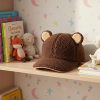 Casquette de baseball douce et chaude pour tout-petits, marron beige, polaire, avec oreilles d'ours, motif animal mignon pour les jeux quotidiens en plein air