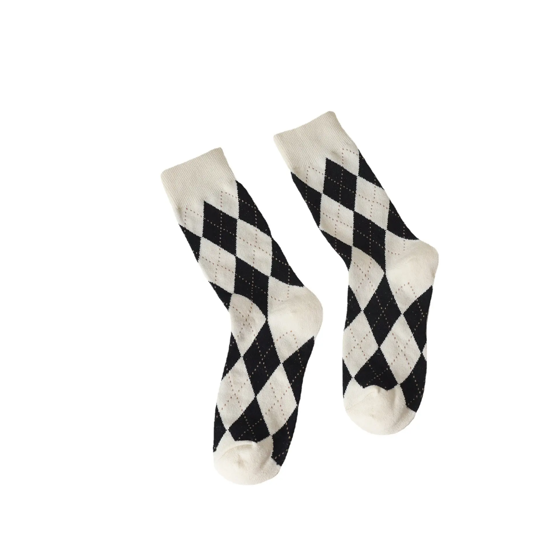 Lingge 2023children's cotton wholesale autumn and winter Japanese medium tube socks black and white grid jk socks