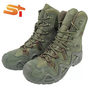 รองเท้าบูทหนังแท้สีเขียวมะกอกคุณภาพสูง กันน้ำ สำหรับเดินป่ากลางแจ้ง อุปกรณ์ระดับพรีเมียม - Product Image 1