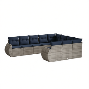 Conjunto de Sofás de Jardín de Poliratán Gris para 10 Personas con Cojines, Muebles Contemporáneos para Exteriores - Product Image 1