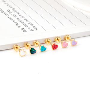 Boucles d'oreilles tendance en acier inoxydable, clous d'oreilles en émail coloré avec diamants, bijoux de piercing pour femmes, vente en gros - Product Image 6