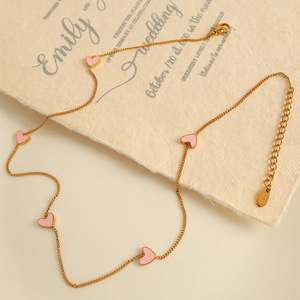 Collier en forme de cœur, chaîne en or, pendentif rose, bijoux à chaînes fines pour femmes, à porter au quotidien - Product Image 3