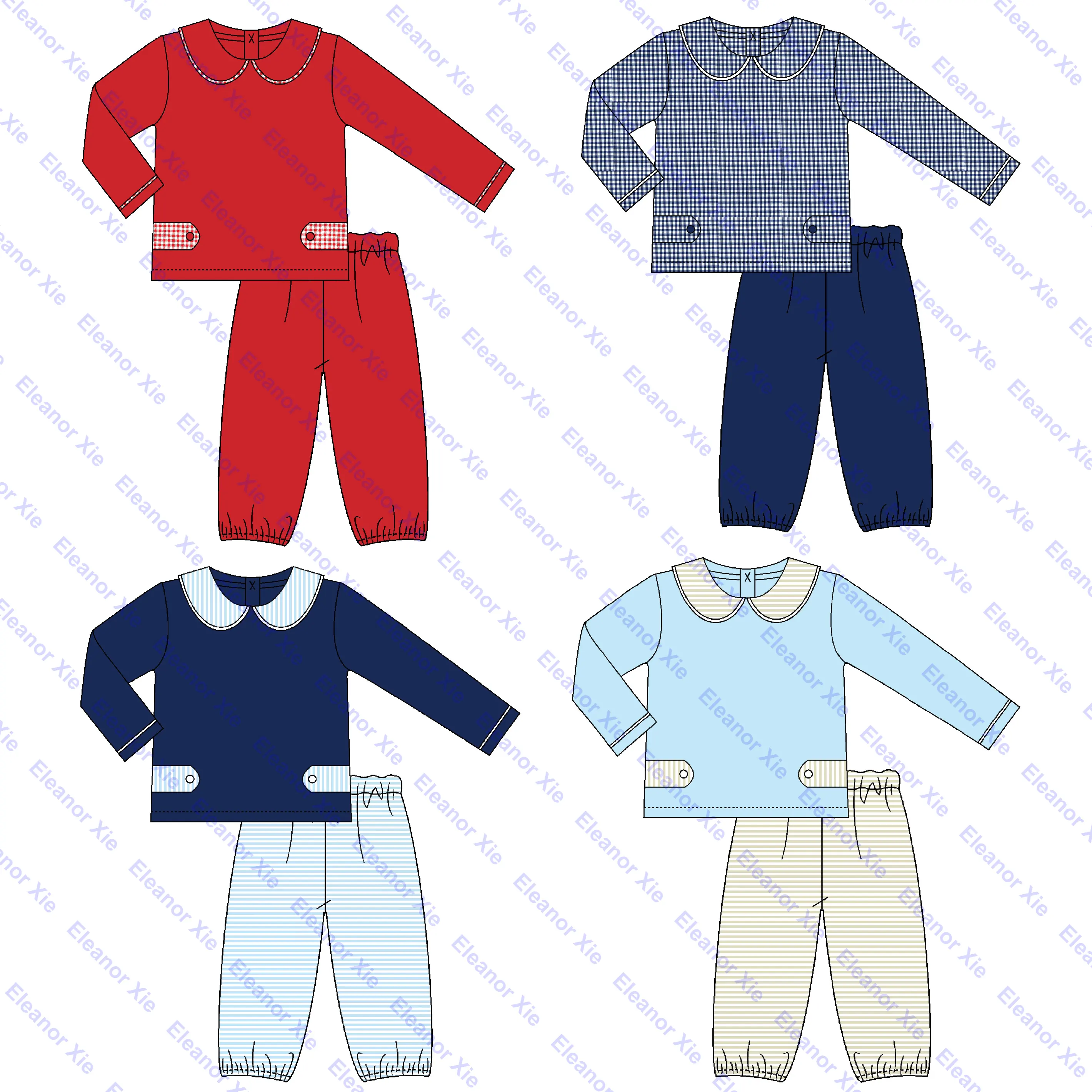 Monograma niños pequeños conjuntos de ropa Peter Pan collar Otoño Invierno manga larga bebé camisa y pantalón conjunto