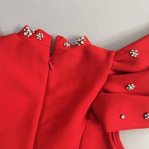 Robe longue élégante pour femme avec bandage, manches à volants, strass et diamants, idéale pour les soirées - Product Image 6