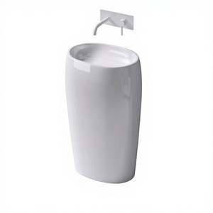 Lavabo a <span class=keywords><strong>colonna</strong></span> autoportante in pietra artificiale Doporro, design moderno e minimalista, per hotel e pensioni in Germania - Product Image 1