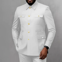 Costume Homme Vert Foncé 2 Pièces Col Montant Blazer Tissu de Costume Tissu Safari Veste Formelle pour Fête Mariage Marié